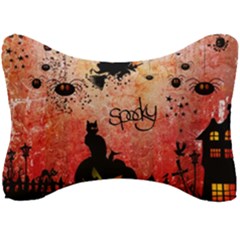 Funny Halloween Design, Cat, Pumpkin And Witch Seat Head Rest Cushion by FantasyWorld7