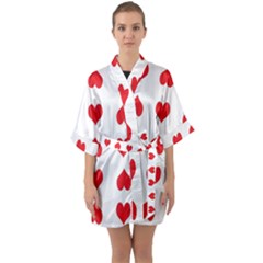 Heart Red Love Valentines Day Half Sleeve Satin Kimono  by HermanTelo