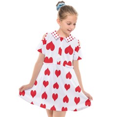 Heart Red Love Valentines Day Kids  Short Sleeve Shirt Dress by HermanTelo