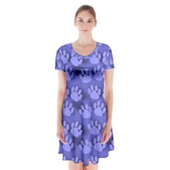 Pattern Texture Feet Dog Blue Short Sleeve V-neck Flare Dress by HermanTelo