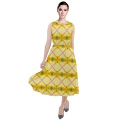 Pattern Pink Yellow Round Neck Boho Dress by HermanTelo