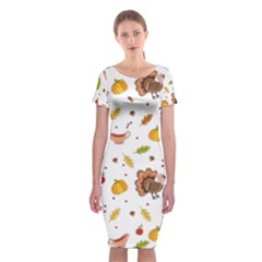 Thanksgiving Turkey Pattern Classic Short Sleeve Midi Dress by Valentinaart