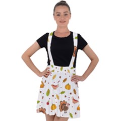 Thanksgiving Turkey Pattern Velvet Suspender Skater Skirt by Valentinaart