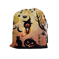 Funny Halloween Design, Pumpkin, Cat, Owl And Crow Drawstring Pouch (xl) by FantasyWorld7