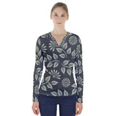 Flowers Pattern Spring Nature V-neck Long Sleeve Top by HermanTelo