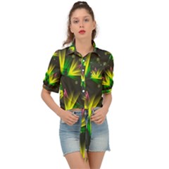 Floral Abstract Lines Tie Front Shirt  by HermanTelo