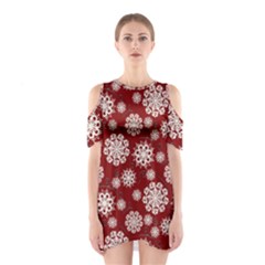 Snowflakes On Red Shoulder Cutout One Piece Dress by bloomingvinedesign