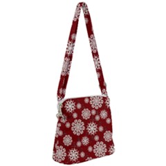 Snowflakes On Red Zipper Messenger Bag by bloomingvinedesign