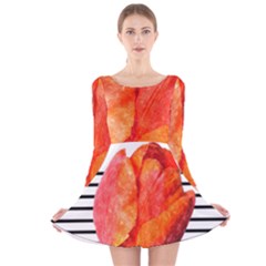 Tulip Watercolor Red And Black Stripes Long Sleeve Velvet Skater Dress by picsaspassion