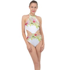 Phalenopsis Orchid White Lilac Watercolor Aquarel Halter Side Cut Swimsuit by picsaspassion