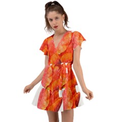 Spring Tulip Red Watercolor Aquarel Flutter Sleeve Wrap Dress by picsaspassion