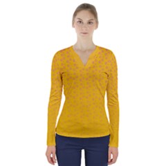 Background Polka Yellow V-neck Long Sleeve Top by HermanTelo