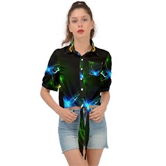 Colorful Neon Art Light Rays, Rainbow Colors Tie Front Shirt  by picsaspassion