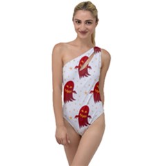 Ghost Halloween Drawing Flower Leaf To One Side Swimsuit by Vaneshart