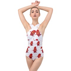 Ghost Halloween Drawing Flower Leaf Cross Front Low Back Swimsuit by Vaneshart