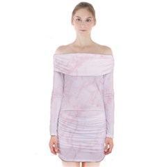 Pink Marble Texture Floor Background With Light Pink Veins Greek Marble Print Luxuous Real Marble  Long Sleeve Off Shoulder Dress by genx