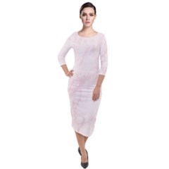 Pink Marble Texture Floor Background With Light Pink Veins Greek Marble Print Luxuous Real Marble  Quarter Sleeve Midi Velour Bodycon Dress by genx