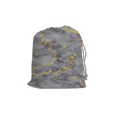 Marble Neon Retro Light Gray With Gold Yellow Veins Texture Floor Background Retro Neon 80s Style Neon Colors Print Luxuous Real Marble Drawstring Pouch (medium) by genx