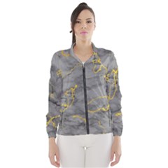 Marble Neon Retro Light Gray With Gold Yellow Veins Texture Floor Background Retro Neon 80s Style Neon Colors Print Luxuous Real Marble Women s Windbreaker by genx