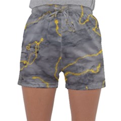 Marble Neon Retro Light Gray With Gold Yellow Veins Texture Floor Background Retro Neon 80s Style Neon Colors Print Luxuous Real Marble Sleepwear Shorts by genx