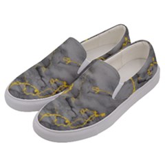 Marble Neon Retro Light Gray With Gold Yellow Veins Texture Floor Background Retro Neon 80s Style Neon Colors Print Luxuous Real Marble Men s Canvas Slip Ons by genx