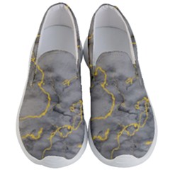 Marble Neon Retro Light Gray With Gold Yellow Veins Texture Floor Background Retro Neon 80s Style Neon Colors Print Luxuous Real Marble Men s Lightweight Slip Ons by genx