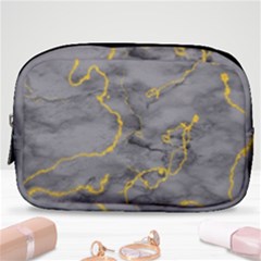 Marble Neon Retro Light Gray With Gold Yellow Veins Texture Floor Background Retro Neon 80s Style Neon Colors Print Luxuous Real Marble Make Up Pouch (small) by genx