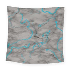 Marble Light Gray With Bright Cyan Blue Veins Texture Floor Background Retro Neon 80s Style Neon Colors Print Luxuous Real Marble Square Tapestry (large) by genx