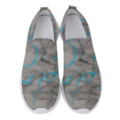 Marble Light Gray With Bright Cyan Blue Veins Texture Floor Background Retro Neon 80s Style Neon Colors Print Luxuous Real Marble Women s Slip On Sneakers by genx