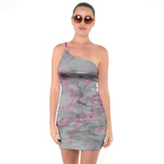 Marble Light Gray With Bright Magenta Pink Veins Texture Floor Background Retro Neon 80s Style Neon Colors Print Luxuous Real Marble One Soulder Bodycon Dress by genx