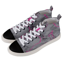 Marble Light Gray With Bright Magenta Pink Veins Texture Floor Background Retro Neon 80s Style Neon Colors Print Luxuous Real Marble Men s Mid-top Canvas Sneakers by genx