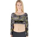 Marble light gray with green lime veins texture floor background retro neon 80s style neon colors print luxuous real marble Long Sleeve Crop Top View1