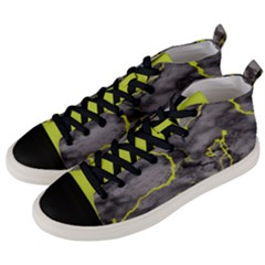 Marble Light Gray With Green Lime Veins Texture Floor Background Retro Neon 80s Style Neon Colors Print Luxuous Real Marble Men s Mid-top Canvas Sneakers by genx