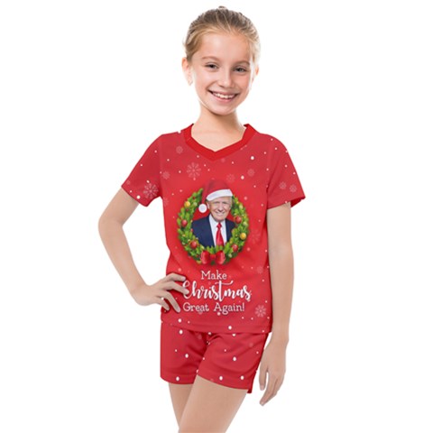 Make Christmas Great Again With Trump Face Maga Kids  Mesh Tee And Shorts Set by snek