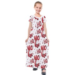 Christmas Watercolor Hohoho Red Handdrawn Holiday Organic And Naive Pattern Kids  Short Sleeve Maxi Dress by genx