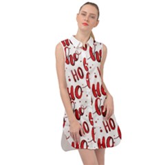 Christmas Watercolor Hohoho Red Handdrawn Holiday Organic And Naive Pattern Sleeveless Shirt Dress by genx