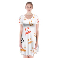 Pumpkin Faces Pattern Short Sleeve V-neck Flare Dress by Sobalvarro