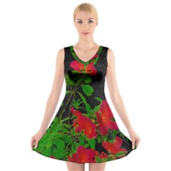 Dark Pop Art Floral Poster V-neck Sleeveless Dress by dflcprintsclothing