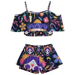 Dia De Los Muertos Kids  Off Shoulder Skirt Bikini by Sobalvarro