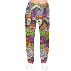 Halloween Doodle Vector Seamless Pattern Women Velvet Drawstring Pants by Sobalvarro