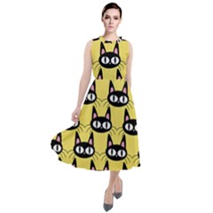 Cute Black Cat Pattern Round Neck Boho Dress by Valentinaart