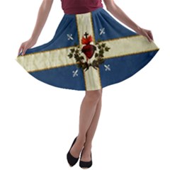 Quebec Flag Drapeau Québec Patriote Carillon Sacré-coeur Christian Catholic Old Vintage With Fleurs De Lys A-line Skater Skirt by Quebec