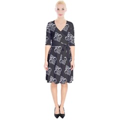 French France Fleur De Lys Metal Pattern Black And White Antique Vintage Black Rocker Wrap Up Cocktail Dress by Quebec