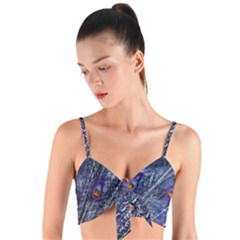 Peacock Feathers Color Plumage Blue Woven Tie Front Bralet by Sapixe