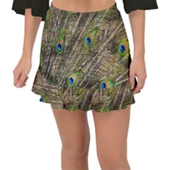 Peacock Feathers Color Plumage Green Fishtail Mini Chiffon Skirt by Sapixe