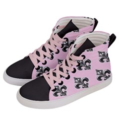 French France Fleur De Lys Metal Pattern Black And White Antique Vintage Pink And Black Rocker Women s Hi-top Skate Sneakers by Quebec