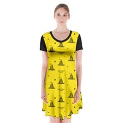 Gadsden Flag Don t Tread On Me Yellow And Black Pattern With American Stars Short Sleeve V-neck Flare Dress by snek