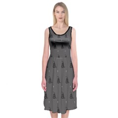 Gadsden Flag Don t Tread On Me Black And Gray Snake And Metal Gothic Crosses Midi Sleeveless Dress by snek