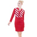 Candy Cane Red White Line stripes pattern peppermint Christmas delicious design Button Long Sleeve Dress View1