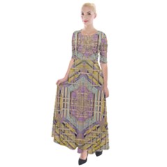 Temple Of Wood With A Touch Of Japan Half Sleeves Maxi Dress by pepitasart